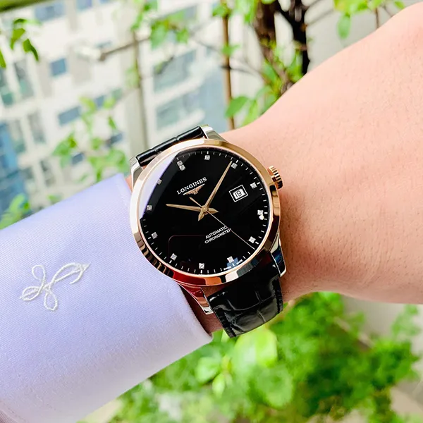 Đồng Hồ Nam Longines Record Automatic L2.821.5.57.2 Màu Đen Phối Vàng Hồng