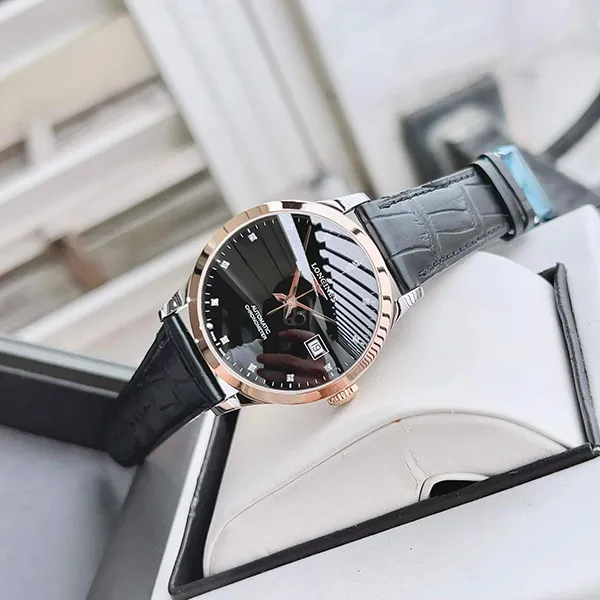 Đồng Hồ Nam Longines Record Automatic L2.821.5.57.2 Màu Đen Phối Vàng Hồng