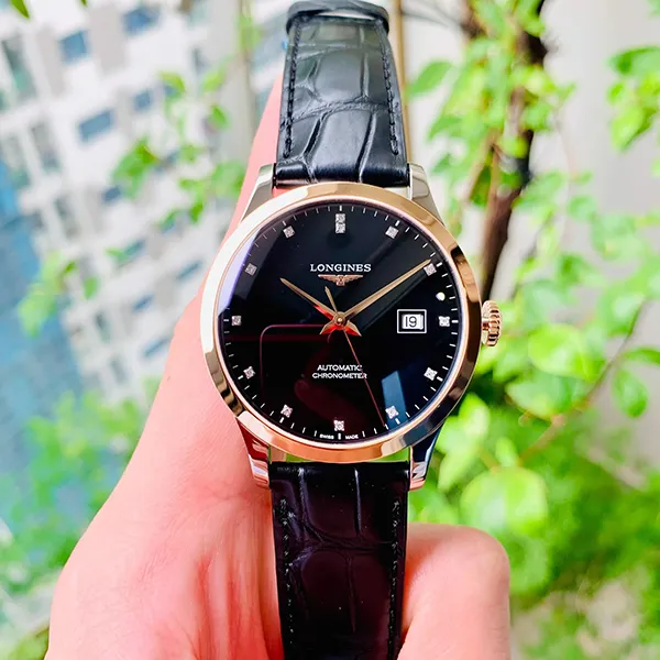 Đồng Hồ Nam Longines Record Automatic L2.821.5.57.2 Màu Đen Phối Vàng Hồng