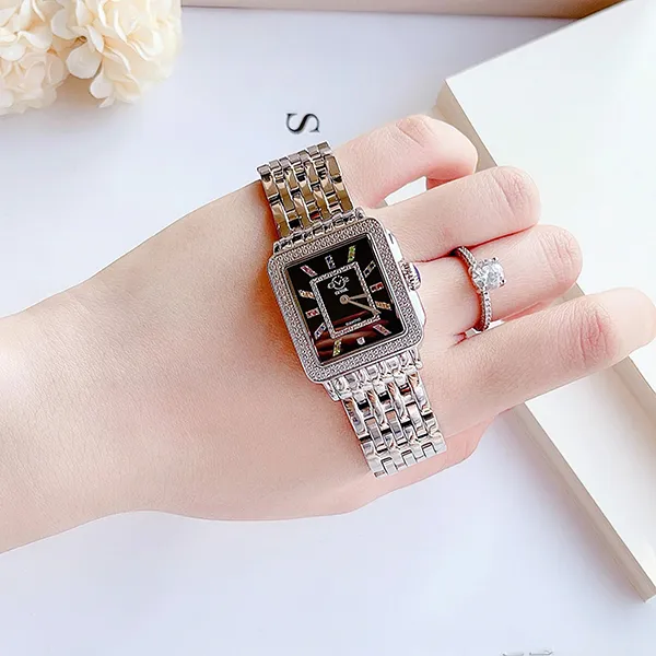 Đồng Hồ Nữ Gevril GV2 Women's Padova Gemstones Swiss Diamond Watch 12330B Màu Bạc Đen