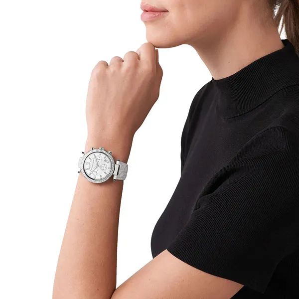Đồng Hồ Nữ Michael Kors MK Parker Pavé Silver-Tone And Logo Watch MK7226-784830 Màu Trắng Bạc
