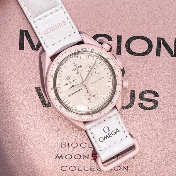 Đồng Hồ Omega MoonSwatch Mission To Venus SO33P100 Màu Kem Hồng