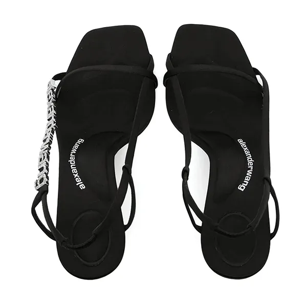 Giày Cao Gót Nữ Alexander Wang Ivy 85 Diamante Logo Strap Sandal Satin Màu Đen - Giày - Vua Hàng Hiệu