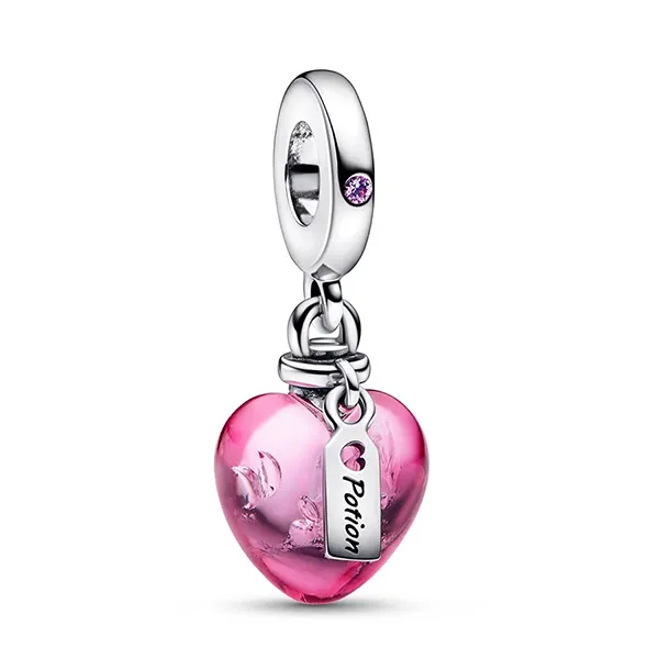 Hạt Vòng Charm Nữ Pandora 792509C01 Dangle Charm Love Potion Murano Glass And Heart Màu Hồng