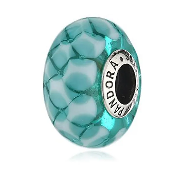 Hạt Vòng Charm Pandora Decorative Silver Charm With Teal Murano Glass 791625 Màu Xanh