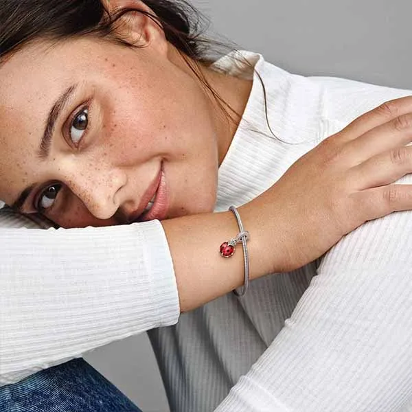 Hạt Vòng Charm Pandora Red Ladybird Dangle maMàu Bạc Đỏ C_ED