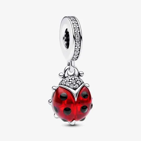 Hạt Vòng Charm Pandora Red Ladybird Dangle maMàu Bạc Đỏ C_ED