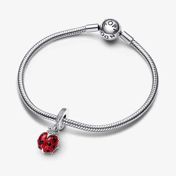 Hạt Vòng Charm Pandora Red Ladybird Dangle maMàu Bạc Đỏ C_ED