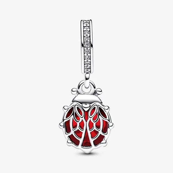 Hạt Vòng Charm Pandora Red Ladybird Dangle maMàu Bạc Đỏ C_ED