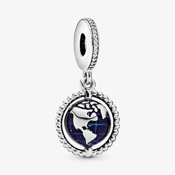 Hạt Vòng Charm Pandora Spinning Globe Dangle 798021CZ Màu Bạc Xanh