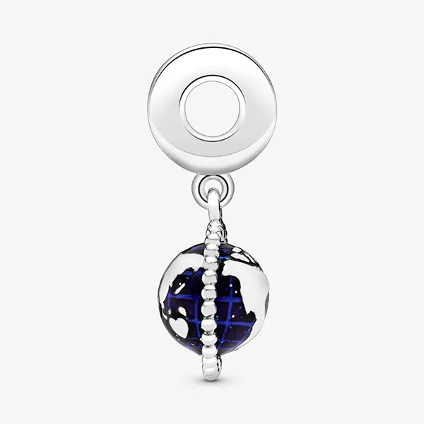 Hạt Vòng Charm Pandora Spinning Globe Dangle 798021CZ Màu Bạc Xanh