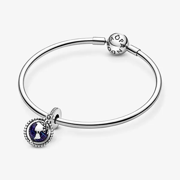 Hạt Vòng Charm Pandora Spinning Globe Dangle 798021CZ Màu Bạc Xanh