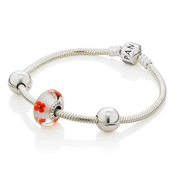 Hạt Vòng Charm Pandora Wild Flower Tribute Murano 791636 Màu Trắng Đỏ