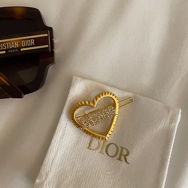 Kẹp Tóc Nữ Dior Barrette Gold Tone Metal And White Crystals J'adior Màu Vàng