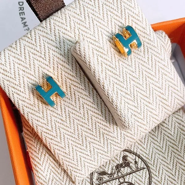 Khuyên Tai Nữ Hermès Mini Pop H Earrings Màu Xanh - 1