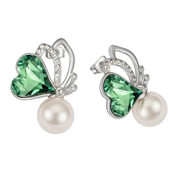 Khuyên Tai Nữ Kya Jewel Cánh Bướm Đá Swarovski Và Ngọc Trai SE52-X Màu Xanh Bạc