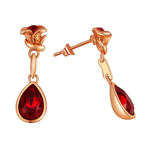 Khuyên Tai Nữ Kya Jewel Golden Rose Swarovski SE111-Đ Màu Đỏ - Trang sức - Vua Hàng Hiệu