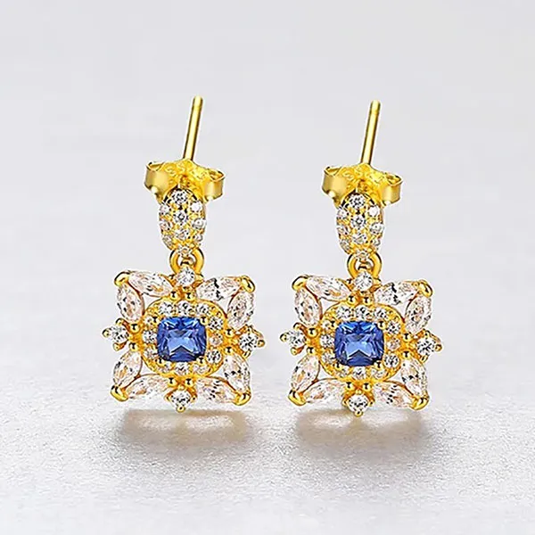 Khuyên Tai Nữ Kya Jewel Mặt Vuông Nhụy Đá Xanh Trong Lành E266 Màu Vàng - 4