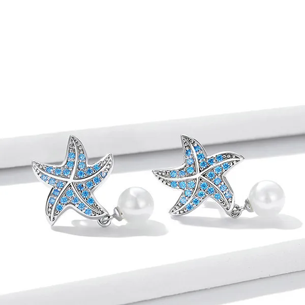 Khuyên Tai Nữ Kya Jewel Ngọc Trai Tự Nhiên Star PE25 Màu Xanh Bạc