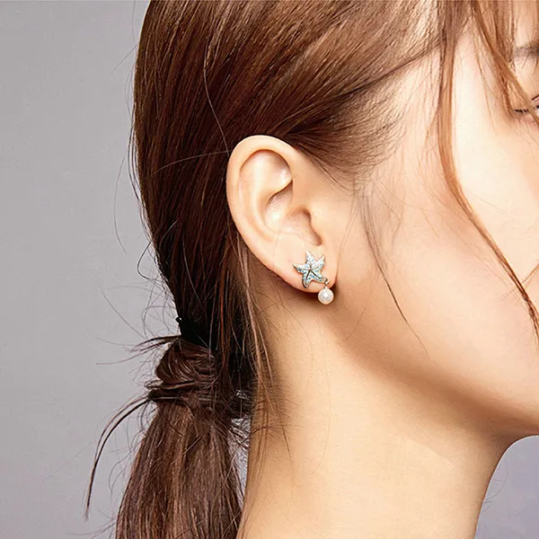 Khuyên Tai Nữ Kya Jewel Ngọc Trai Tự Nhiên Star PE25 Màu Xanh Bạc