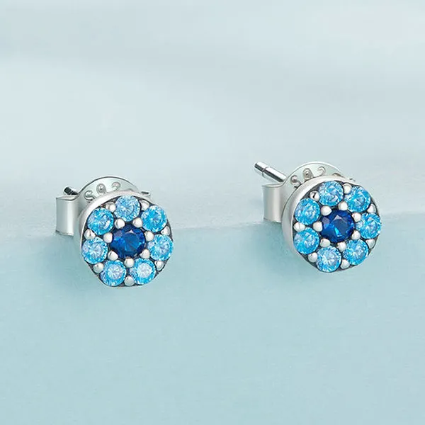 Khuyên Tai Nữ Kya Jewel Roundy Đá CZ Sang Trọng R175 Màu Bạc Phối Xanh