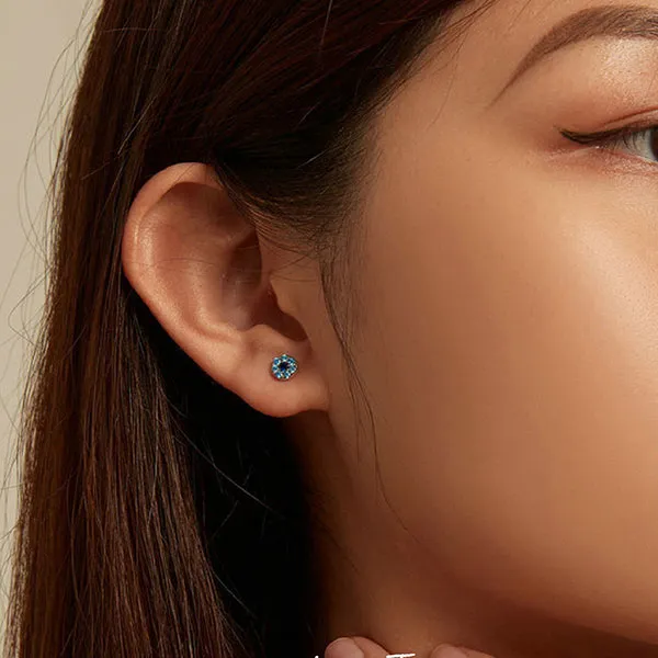 Khuyên Tai Nữ Kya Jewel Roundy Đá CZ Sang Trọng R175 Màu Bạc Phối Xanh