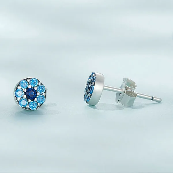 Khuyên Tai Nữ Kya Jewel Roundy Đá CZ Sang Trọng R175 Màu Bạc Phối Xanh