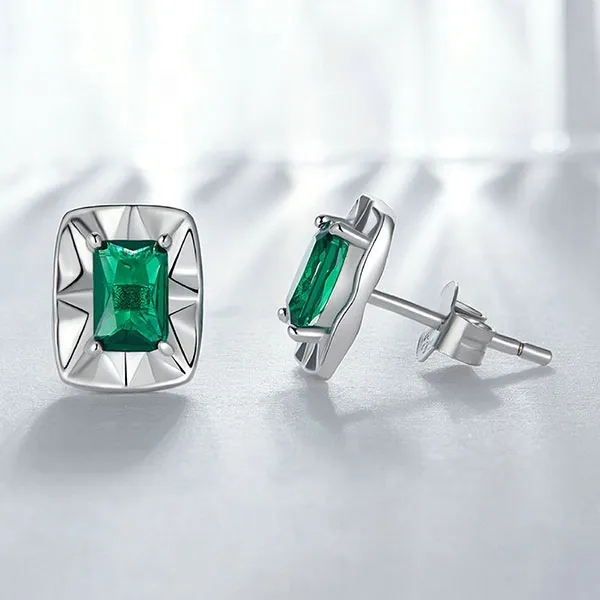 Khuyên Tai Nữ Kya Jewel Square Đá CZ Cao Cấp E178 Màu Bạc Phối Xanh