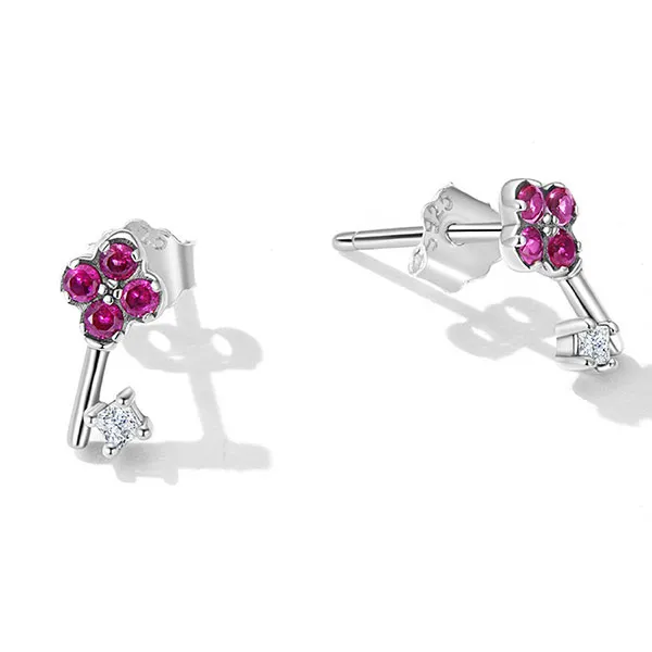 Khuyên Tai Nữ Kya Jewel Key Đá CZ Hồng E167 Màu Bạc Phối Hồng