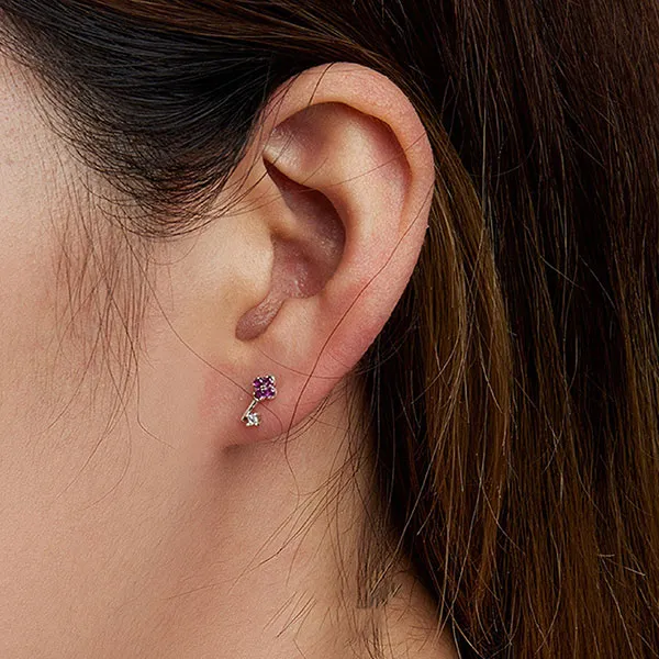 Khuyên Tai Nữ Kya Jewel Key Đá CZ Hồng E167 Màu Bạc Phối Hồng