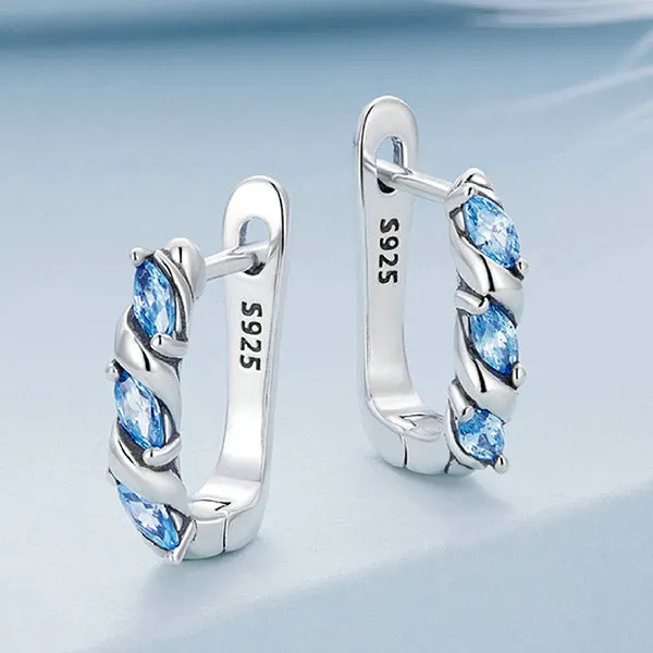 Khuyên Tai Nữ Kya Jewel Twisty Đá CZ Xanh E166 Màu Bạc Phối Xanh