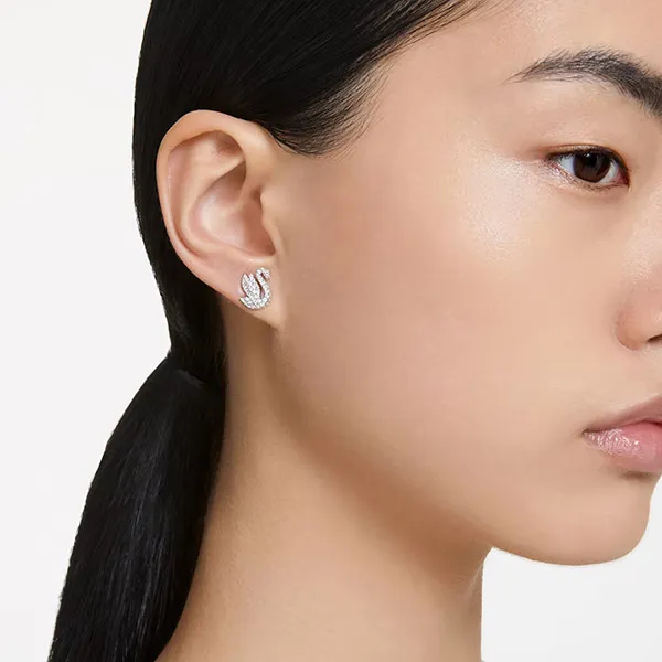 Khuyên Tai Nữ Swarovski Iconic Swan Stud Earrings Swan, White, Rhodium Plated 5647873 Màu Bạc