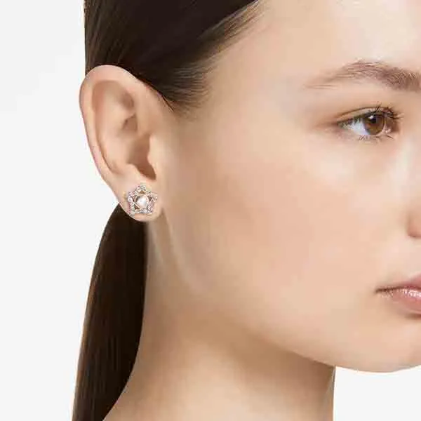 Khuyên Tai Nữ Swarovski Stella Stud Earrings Round Cut, Star, White, Rose Gold-Tone Plated 5645465 Màu Trắng / Vàng Hồng