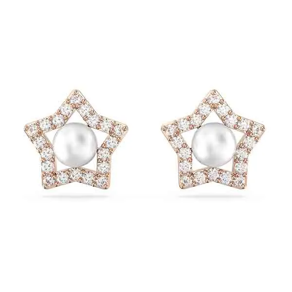 Khuyên Tai Nữ Swarovski Stella Stud Earrings Round Cut, Star, White, Rose Gold-Tone Plated 5645465 Màu Trắng / Vàng Hồng
