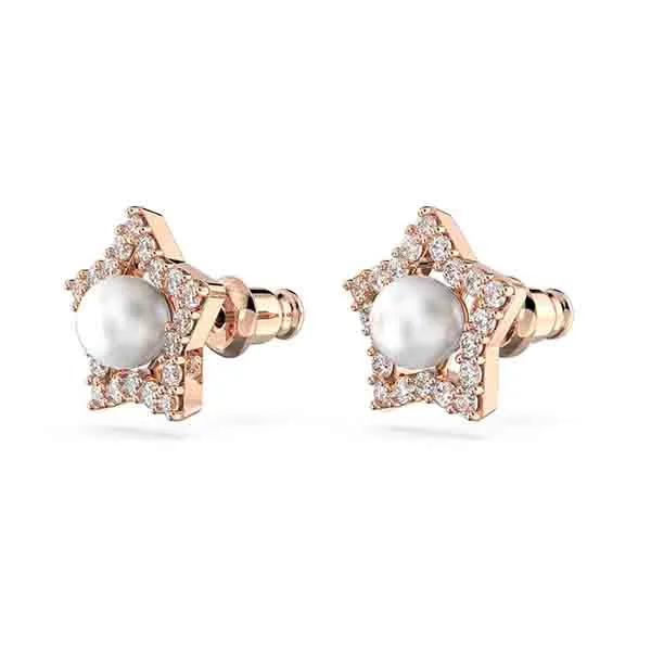Khuyên Tai Nữ Swarovski Stella Stud Earrings Round Cut, Star, White, Rose Gold-Tone Plated 5645465 Màu Trắng / Vàng Hồng