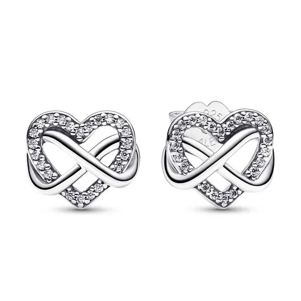 Khuyên Tai Pandora Sparkling Infinity Heart Stud Earrings 292667C01 Màu Bạc