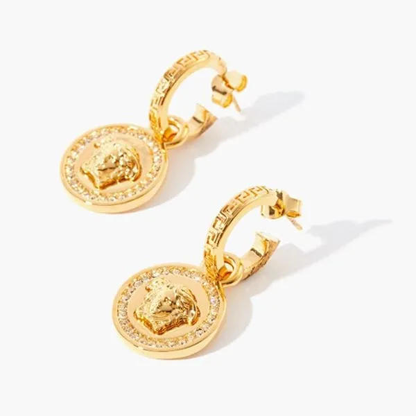 Khuyên Tai Nữ Versace Gold La Medusa Greca Crystal Earrings Màu Vàng