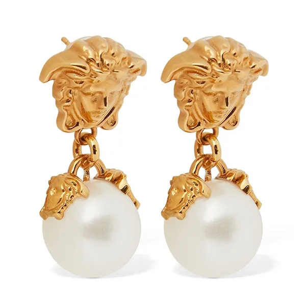 Khuyên Tai Nữ Versace Medusa & Faux Pearl Drop Earrings Màu Vàng Trắng