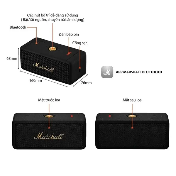 Loa Marshall Emberton 2 Màu Đen [Chính Hãng Marshall - Bảo hành 1 năm] - Phụ Kiện Công Nghệ - Vua Hàng Hiệu