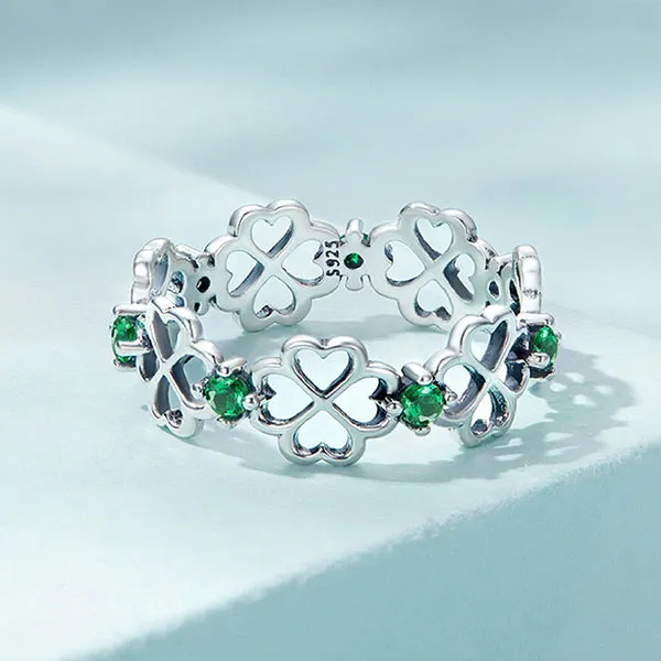 Nhẫn Nữ Kya Jewel Lucky Khảm Đá CZ Màu Cao Cấp R165 Màu Bạc Xanh