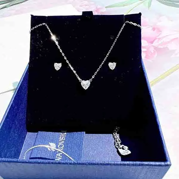 Set Dây Chuyền + Khuyên Tai Swarovski Attract Heart, White, Rhodium Plated 5646751 Màu Trắng Bạc - Trang sức - Vua Hàng Hiệu