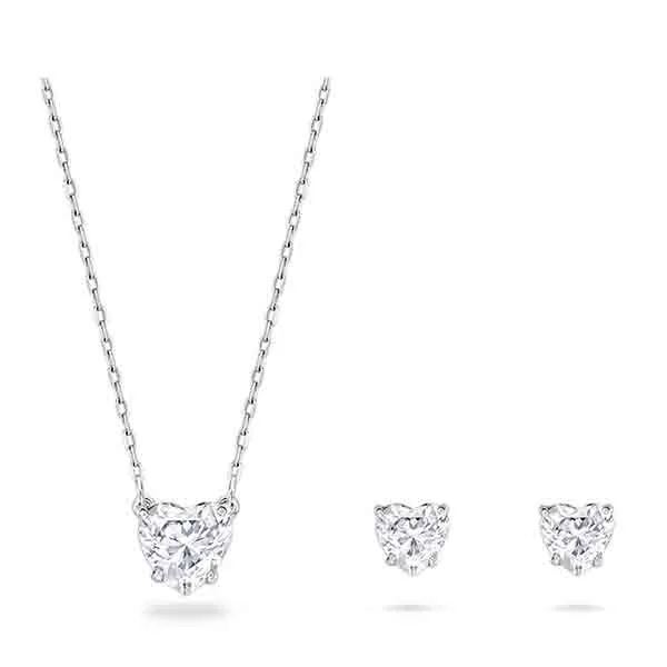 Set Dây Chuyền + Khuyên Tai Swarovski Attract Heart, White, Rhodium Plated 5646751 Màu Trắng Bạc - Trang sức - Vua Hàng Hiệu