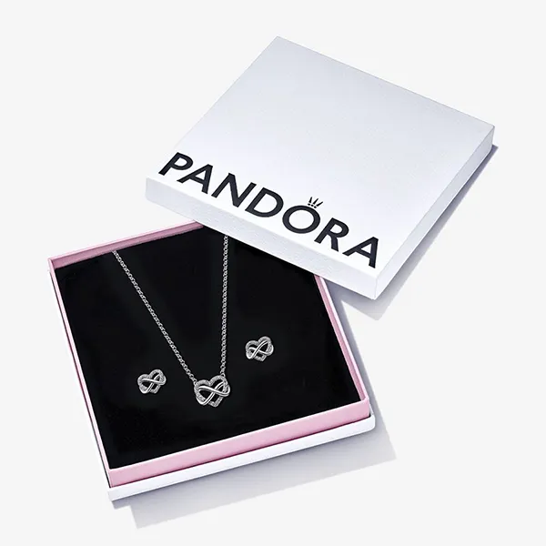 Set Dây Chuyền Và Khuyên Tai Nữ Pandora Infinity Heart Gift Set B802073 Màu Bạc