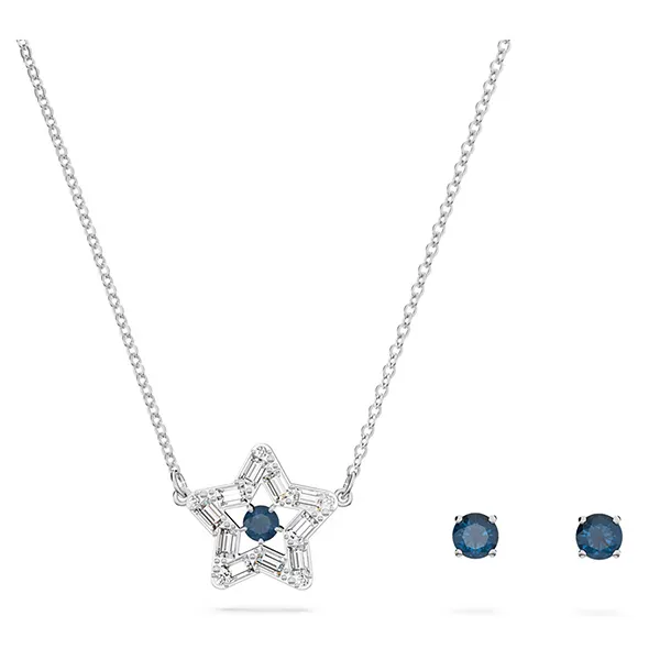 Set Dây Chuyền Và Khuyên Tai Swarovski Stella Mixed Cuts, Star, Blue, Rhodium Plate 5646762 Màu Xanh Bạc