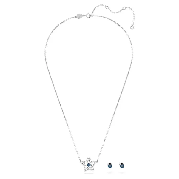 Set Dây Chuyền Và Khuyên Tai Swarovski Stella Mixed Cuts, Star, Blue, Rhodium Plate 5646762 Màu Xanh Bạc