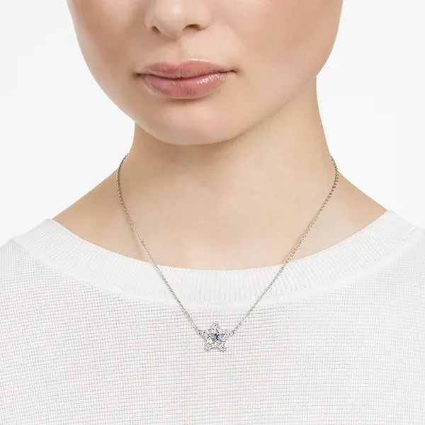 Set Dây Chuyền Và Khuyên Tai Swarovski Stella Mixed Cuts, Star, Blue, Rhodium Plate 5646762 Màu Xanh Bạc