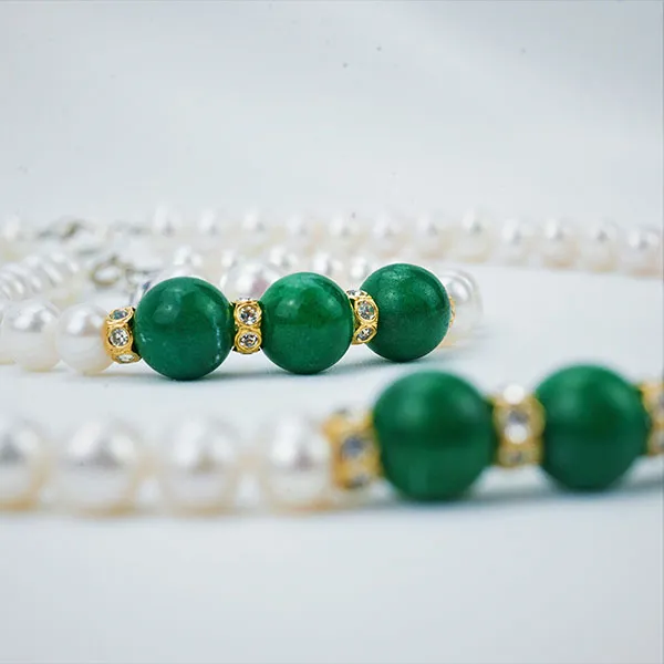 Set Dây Chuyền + Vòng Tay + Khuyên Tai Nữ Minh Hà Pearl Jewelry Ngọc Trai Đính Đá Cẩm Thạch Màu Xanh Trắng - Trang sức - Vua Hàng Hiệu