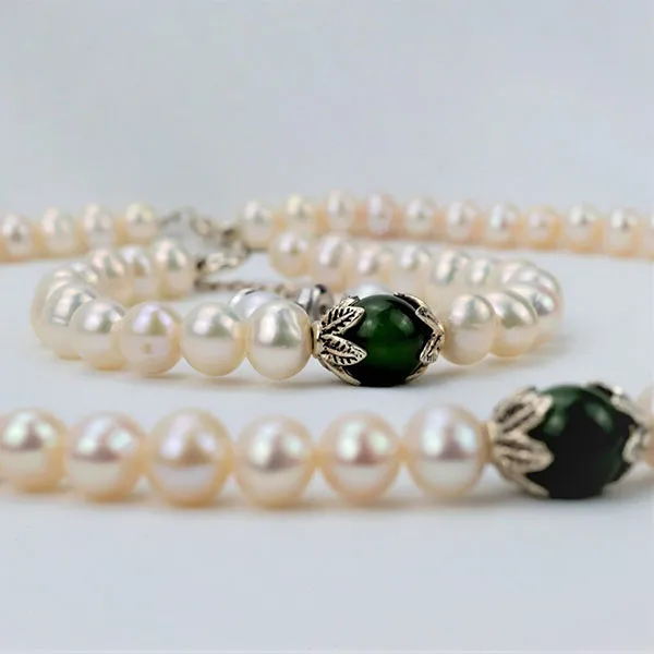 Set Dây Chuyền + Vòng Tay + Khuyên Tai Nữ Minh Hà Pearl Jewelry Ngọc Trai Đính Đá Màu Xanh Trắng - Trang sức - Vua Hàng Hiệu