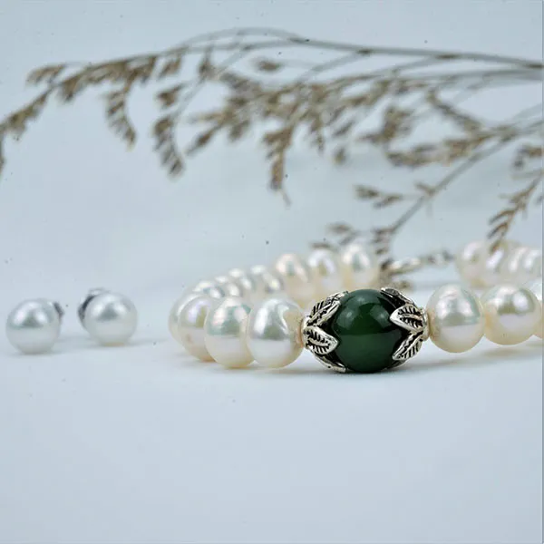 Set Dây Chuyền + Vòng Tay + Khuyên Tai Nữ Minh Hà Pearl Jewelry Ngọc Trai Đính Đá Màu Xanh Trắng - Trang sức - Vua Hàng Hiệu