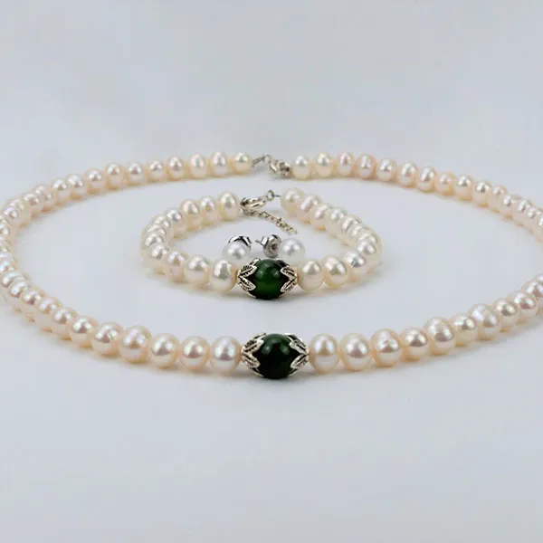 Set Dây Chuyền + Vòng Tay + Khuyên Tai Nữ Minh Hà Pearl Jewelry Ngọc Trai Đính Đá Màu Xanh Trắng - Trang sức - Vua Hàng Hiệu